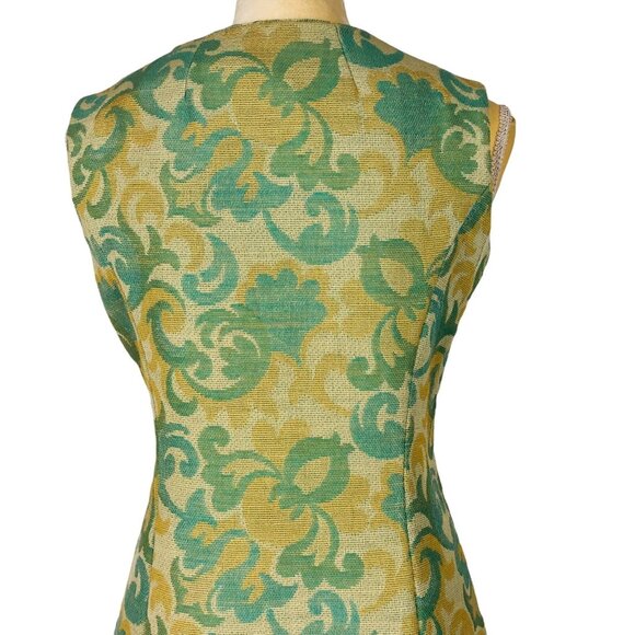 Vintage 1960s Dress Women Size XS Green Yellow Floral Sleeveless Fabric Buttons - Picture 9 of 15